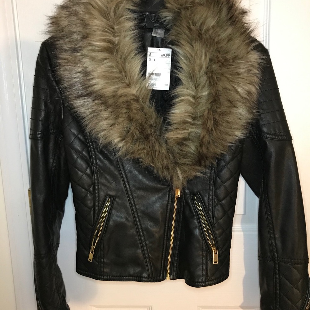 H&M faux fur moto jacket